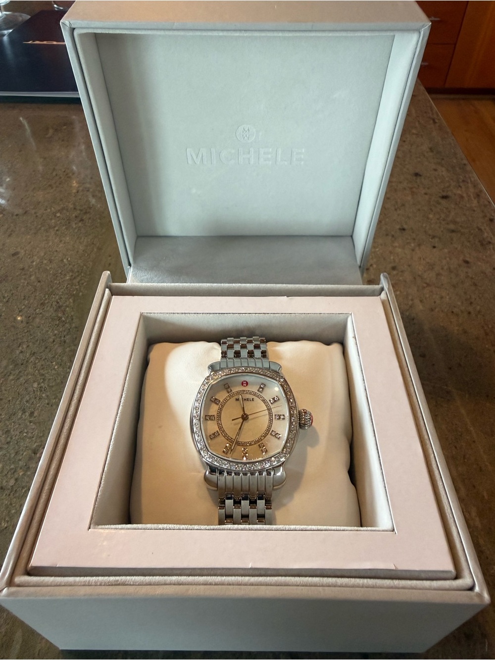 Michele Silver-Tone Crystal Bezel Stainless Steel Women's Watch